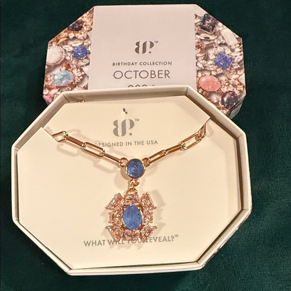 BP. Rose Gold-Tone Necklace with lab created Ocean Blue Quartz Pendant.